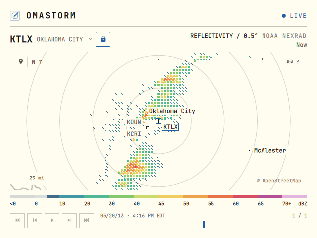 Omastorm radar window in the light Flexoki Light theme.